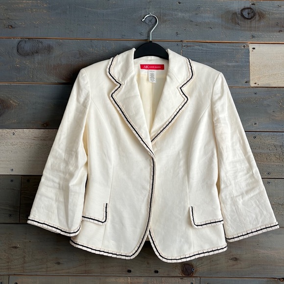 Anne Klein Linen Blend Ruffle Stretch 3/4 Sleeves Blazer 4 - Picture 1 of 12